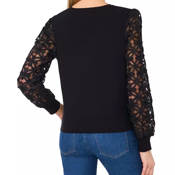 Women’s Floral Lace Sleeve Sweater - Picture 2 of 5